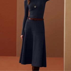 OGL Move Wool-Like Flared Maxi Skirt Heather Navy Size S NWT